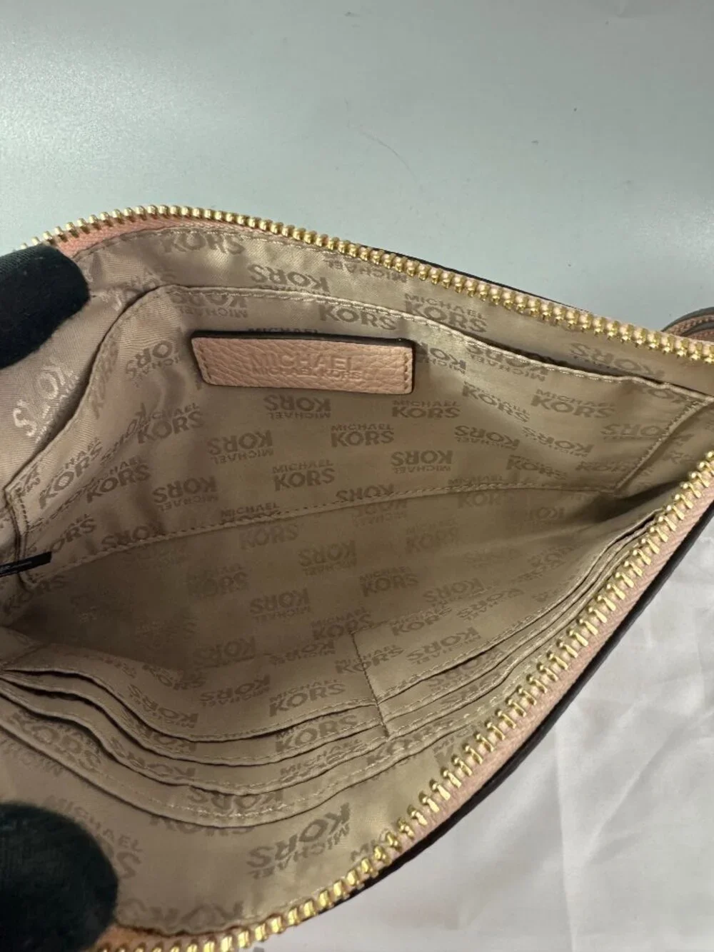 Michael Michael Kors Blush Pink Nude Beige Large Zip Clutch Wallet Wristlet